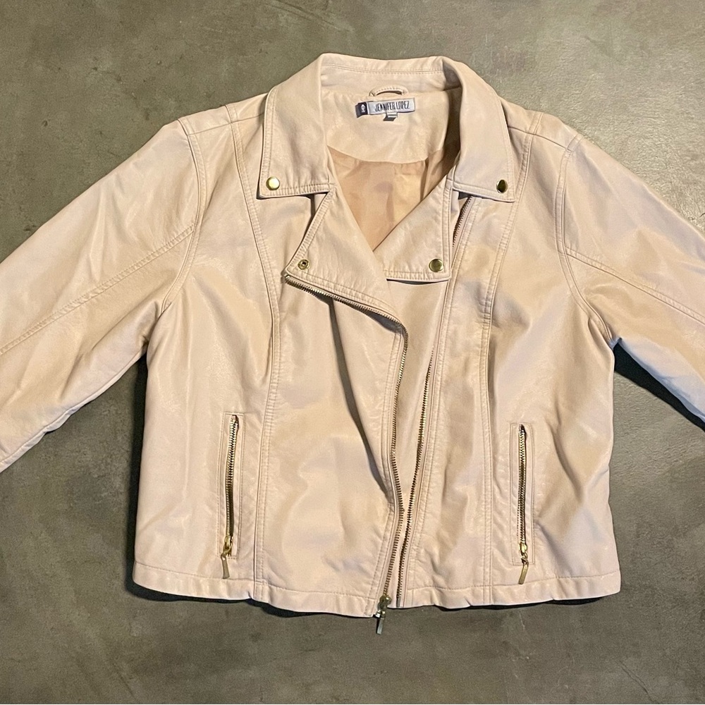 Jennifer Lopez Pink/Cream Faux Leather Jacket